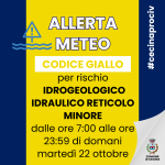 Allerta meteo codice giallo per rischio idrogeologico idraulico reticolo minore